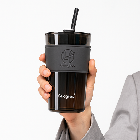 Glass Coffee Tumbler With Leather Grip Mug (450 ml)