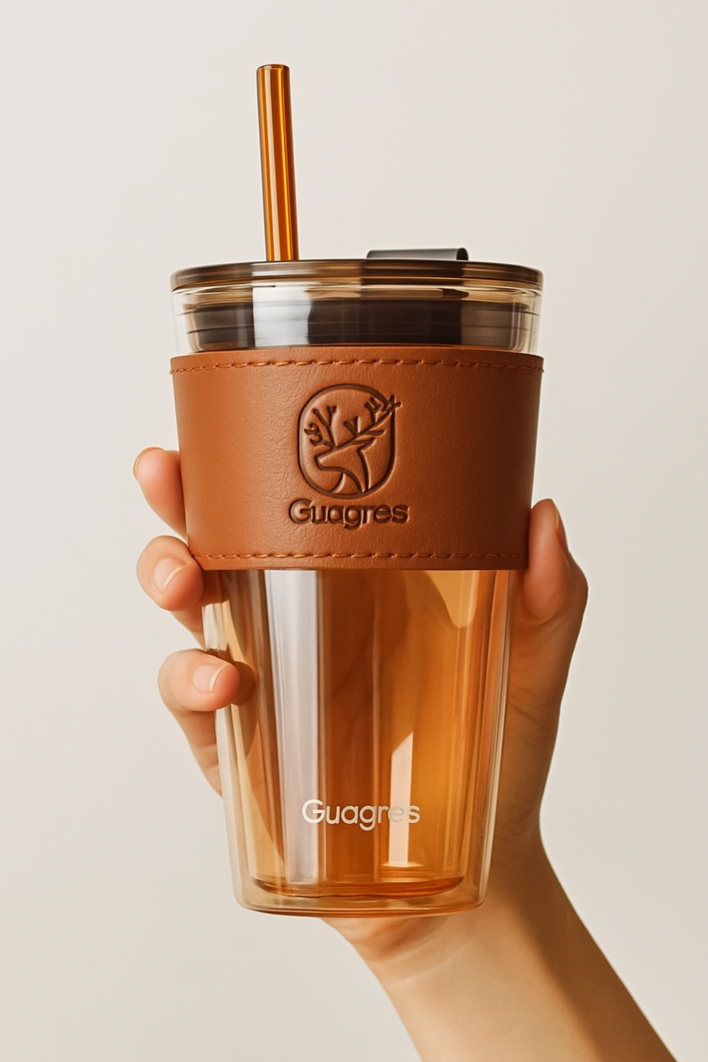 Glass Coffee Tumbler With Leather Grip Mug (450 ml)