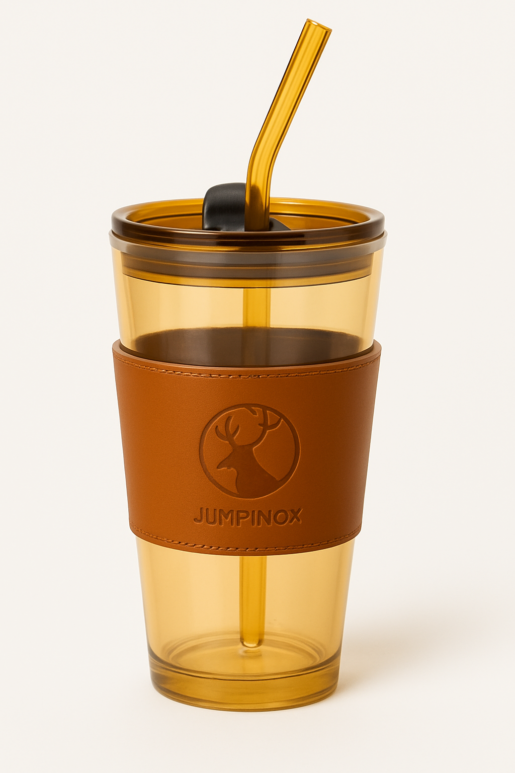 Glass Coffee Tumbler With Leather Grip Mug (450 ml)